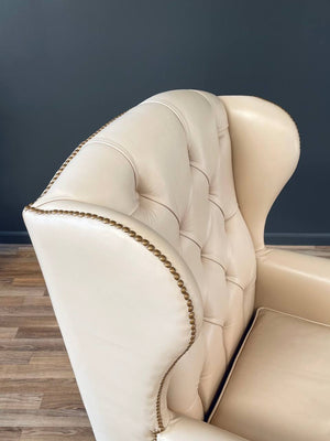 Pair of Vintage Georgian Chesterfield Style Leather Wing Back Lounge Chairs, c.1960’s