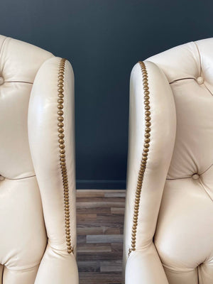 Pair of Vintage Georgian Chesterfield Style Leather Wing Back Lounge Chairs, c.1960’s