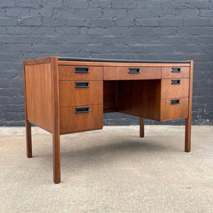 Mid-Century Modern Walnut & Leather Desk with Cane Back by Sligh Lowry, c.1960’s
