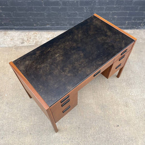 Mid-Century Modern Walnut & Leather Desk with Cane Back by Sligh Lowry, c.1960’s