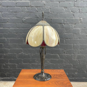 Vintage Art Deco Style Brass Table Lamp with Tiffany Style Shade, c.1940’s