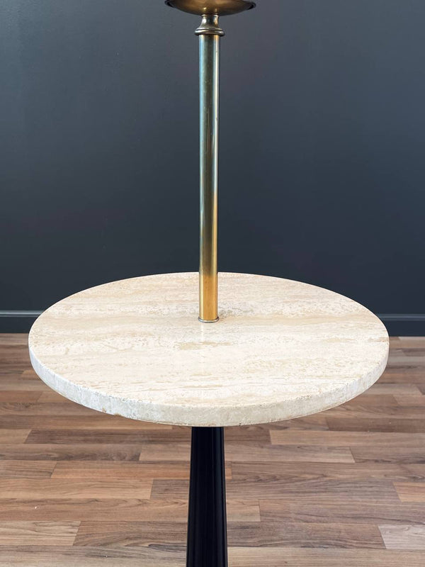 Mid-Century Modern Floor Lamp with Travertine Side Table, c.1950’s