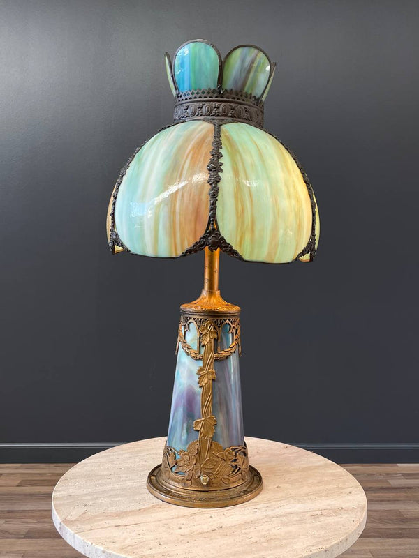 Vintage Art Deco Style Table Lamp with Tiffany Style Shade, c.1930’s
