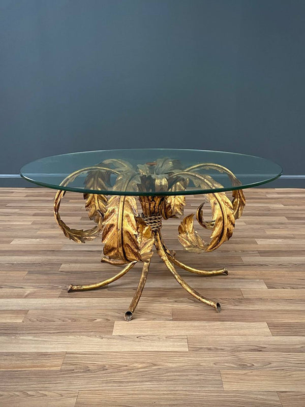 Italian Gold Leafed Tole Coffee Table Palm Beach Coastal Modern, c.1950’s