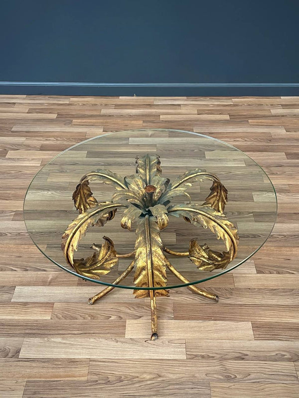 Italian Gold Leafed Tole Coffee Table Palm Beach Coastal Modern, c.1950’s