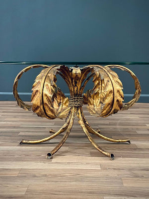 Italian Gold Leafed Tole Coffee Table Palm Beach Coastal Modern, c.1950’s