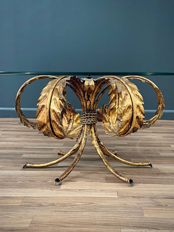 Italian Gold Leafed Tole Coffee Table Palm Beach Coastal Modern, c.1950’s