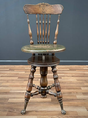 Antique Victorian High Back Adjustable Piano Stool, c.1930’s