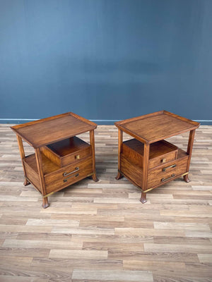 Pair of Asian Campaign Style Nightstands By Grosfeld House, c.1960’s