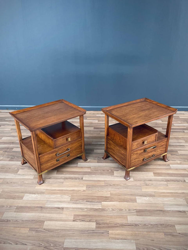 Pair of Asian Campaign Style Nightstands By Grosfeld House, c.1960’s