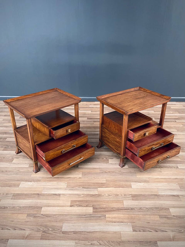 Pair of Asian Campaign Style Nightstands By Grosfeld House, c.1960’s