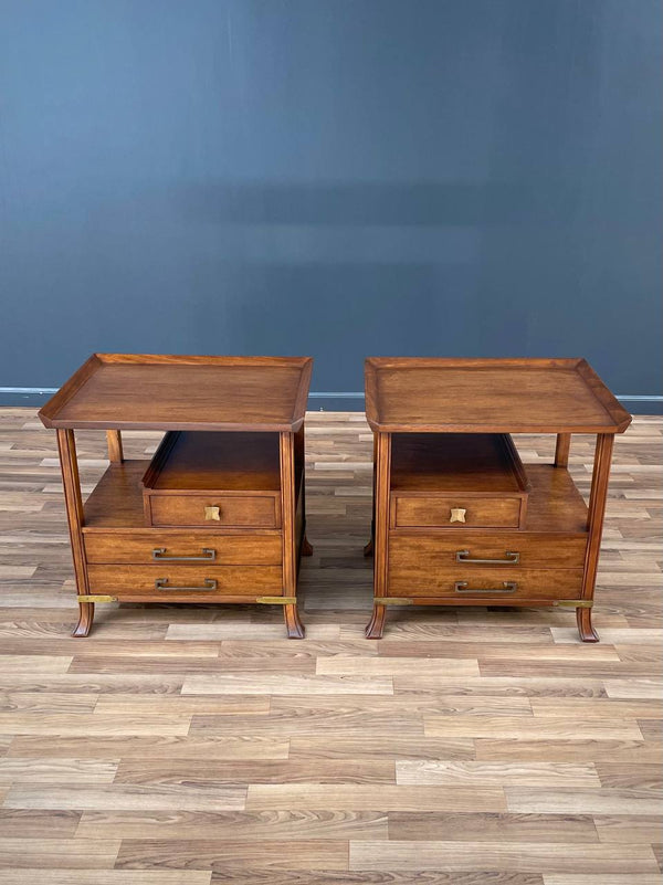 Pair of Asian Campaign Style Nightstands By Grosfeld House, c.1960’s