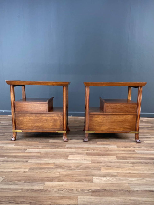 Pair of Asian Campaign Style Nightstands By Grosfeld House, c.1960’s