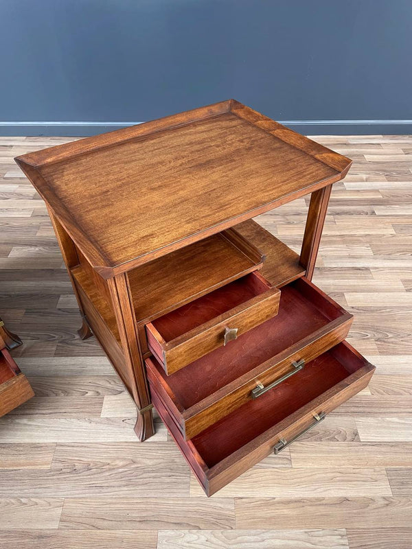 Pair of Asian Campaign Style Nightstands By Grosfeld House, c.1960’s