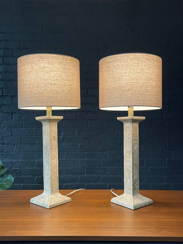 Mid-Century Tessellated Stone Table Lamps Coastal Modern, c.1960’s