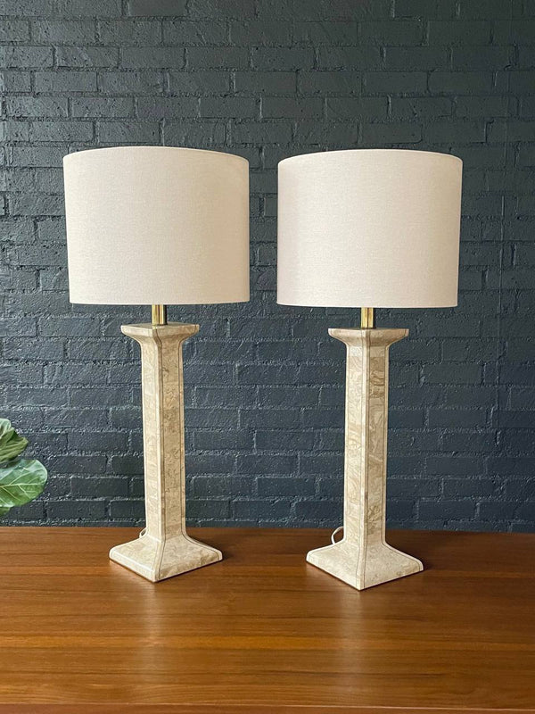 Mid-Century Tessellated Stone Table Lamps Coastal Modern, c.1960’s