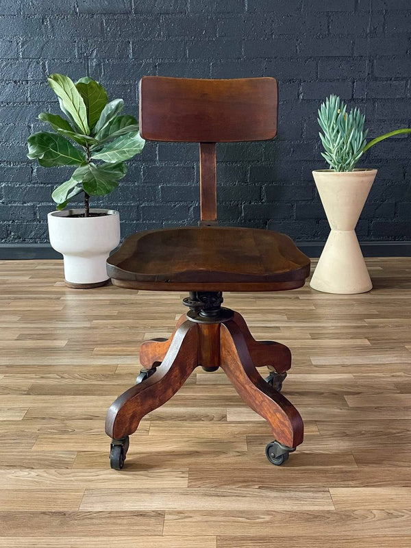 Vintage Oak Office Desk Chair, c.1940’s
