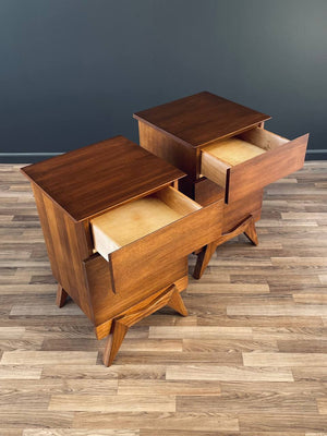 Pair of Mid-Century Modern Sculpted Walnut Night Stands, c.1960’s