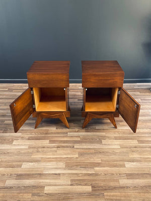 Pair of Mid-Century Modern Sculpted Walnut Night Stands, c.1960’s