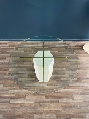 Mid-Century Post Modern Travertine Stone & Brass Dining Table by Artedi, c.1970’s