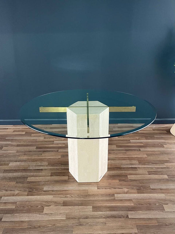 Mid-Century Post Modern Travertine Stone & Brass Dining Table by Artedi, c.1970’s