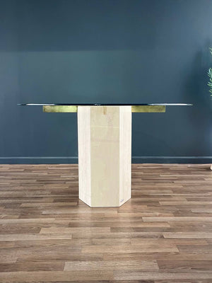 Mid-Century Post Modern Travertine Stone & Brass Dining Table by Artedi, c.1970’s