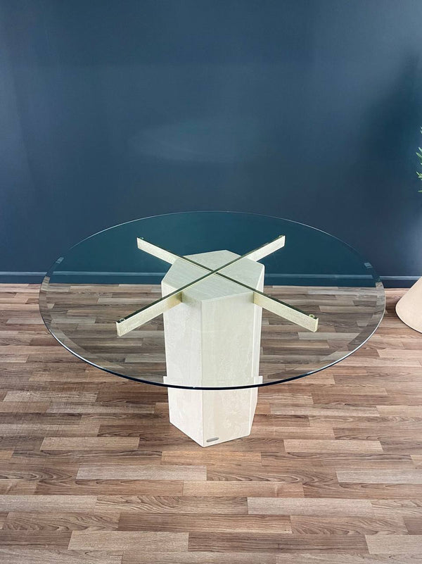 Mid-Century Post Modern Travertine Stone & Brass Dining Table by Artedi, c.1970’s