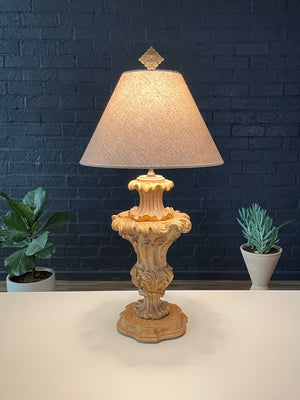 Vintage Italian Rococo-Style Carved Wood Lamp, c.1950’s