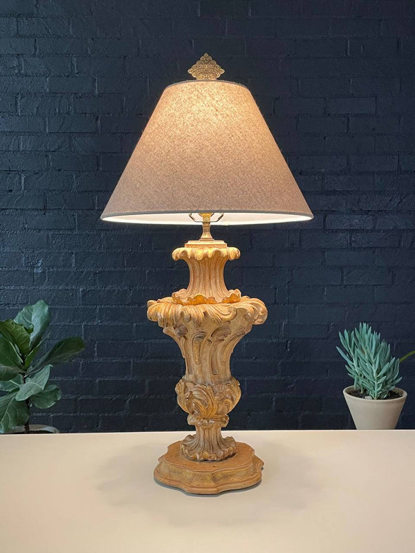 Vintage Italian Rococo-Style Carved Wood Lamp, c.1950’s