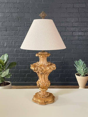 Vintage Italian Rococo-Style Carved Wood Lamp, c.1950’s