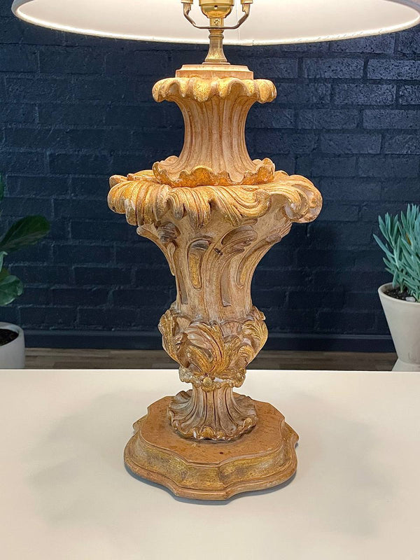 Vintage Italian Rococo-Style Carved Wood Lamp, c.1950’s