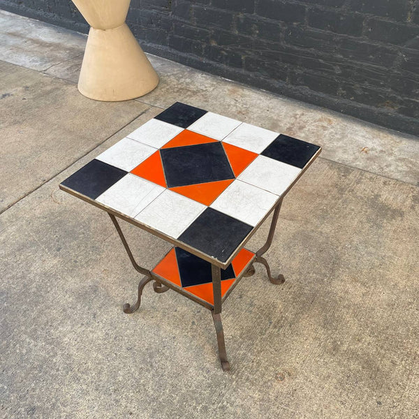 Vintage California Tile Top Wrought Iron Side Table, c.1960’s