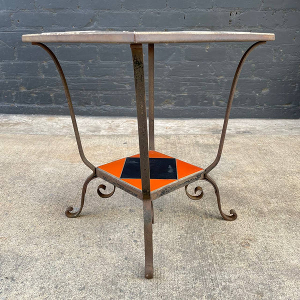 Vintage California Tile Top Wrought Iron Side Table, c.1960’s