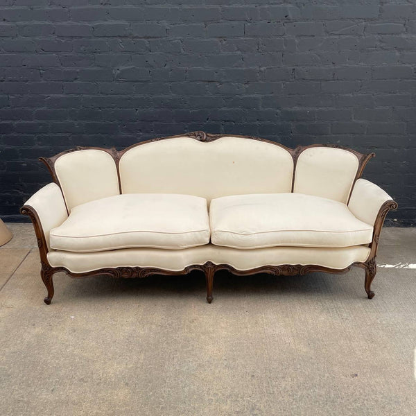 French Antique Hand Carved Wing Back Sofa, c.1950’s