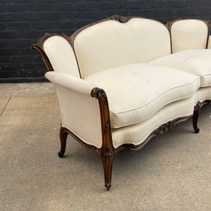 French Antique Hand Carved Wing Back Sofa, c.1950’s