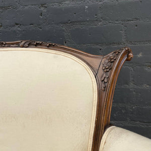 French Antique Hand Carved Wing Back Sofa, c.1950’s