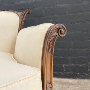 French Antique Hand Carved Wing Back Sofa, c.1950’s