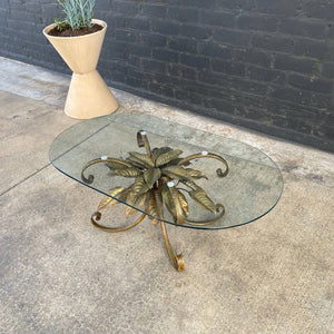 Vintage Gilt Metal Flower Side Table with Glass Top, c.1960’s