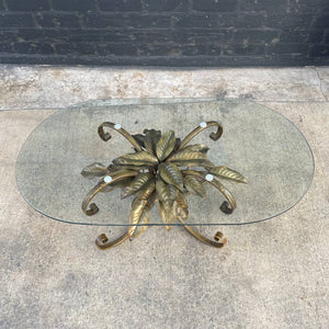 Vintage Gilt Metal Flower Side Table with Glass Top, c.1960’s