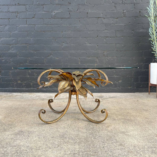 Vintage Gilt Metal Flower Side Table with Glass Top, c.1960’s