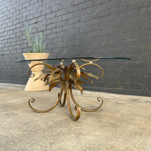 Vintage Gilt Metal Flower Side Table with Glass Top, c.1960’s