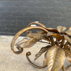 Vintage Gilt Metal Flower Side Table with Glass Top, c.1960’s