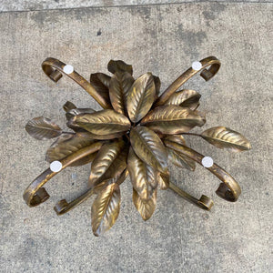 Vintage Gilt Metal Flower Side Table with Glass Top, c.1960’s