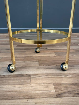 Set of Mid-Century Modern Brass & Glass Rolling Nesting Tables, c.1960’s