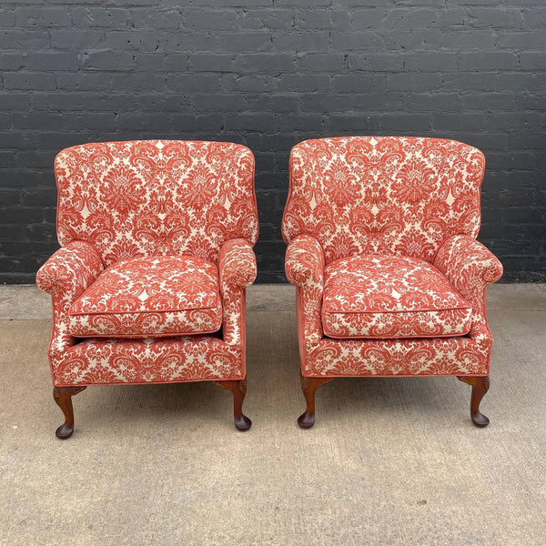 Pair of Antique English Georgian Style Wing High-Back Lounge Chairs, c.1940’s