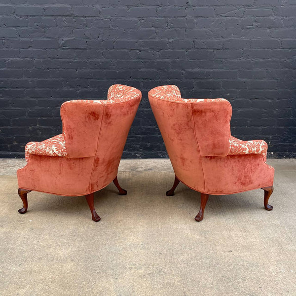 Pair of Antique English Georgian Style Wing High-Back Lounge Chairs, c.1940’s