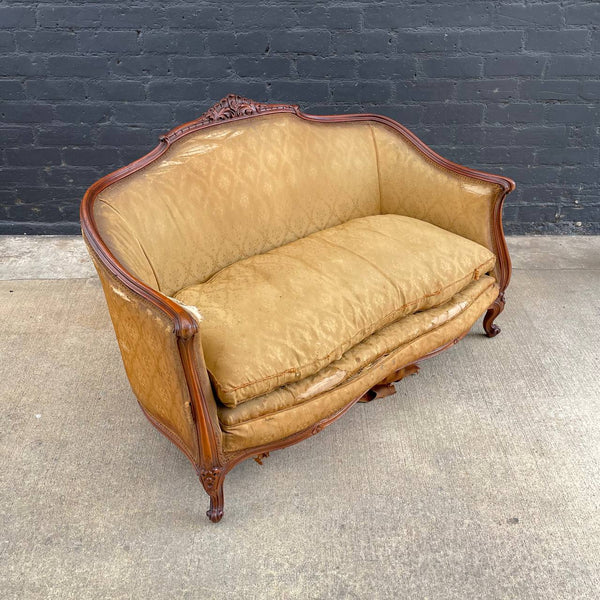 French Antique Hand Carved  Love Seat Sofa, c.1950’s