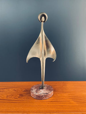 Mid-Century Modern Abstract Brass Sculpture with Pink Marble Base