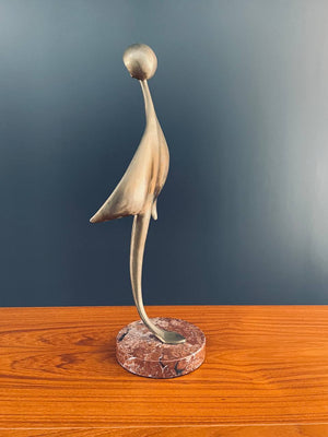 Mid-Century Modern Abstract Brass Sculpture with Pink Marble Base