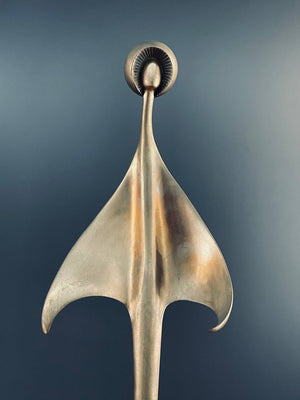 Mid-Century Modern Abstract Brass Sculpture with Pink Marble Base